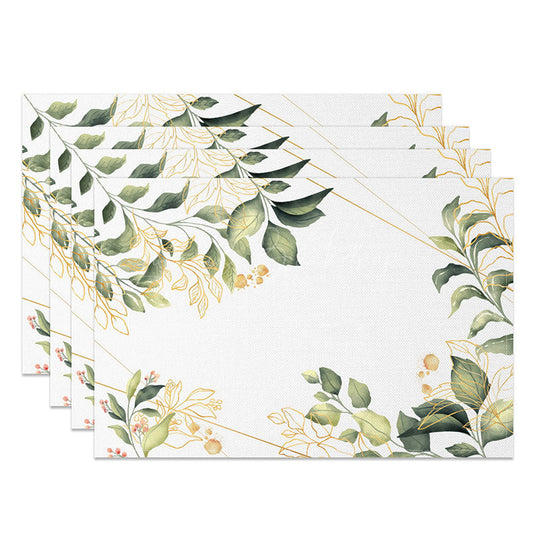 Lofaris Spring Boho Leaf Placemats Set of 4 Green and Gold Botanical Design for Elegant Kitchen Table Decor