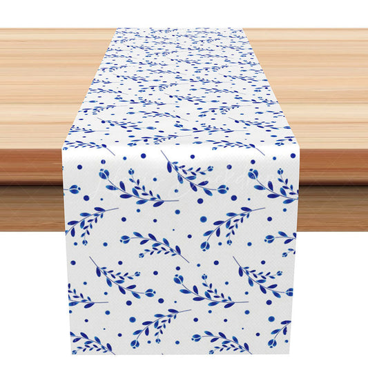 Lofaris Spring Botanical Table Runner with Dark Blue Plant Leaves Elegant Greenery Decor for Dining Room