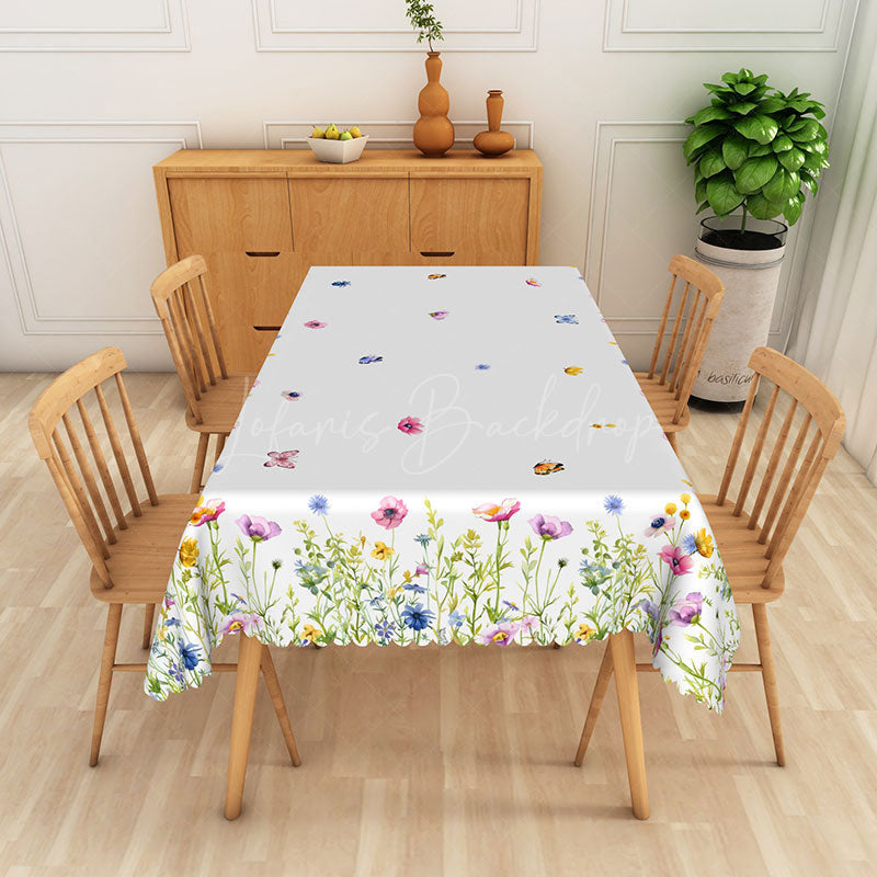 Lofaris Spring Butterfly and Colorful Flowers Rectangle Tablecloth for Garden Party Easter Decorations