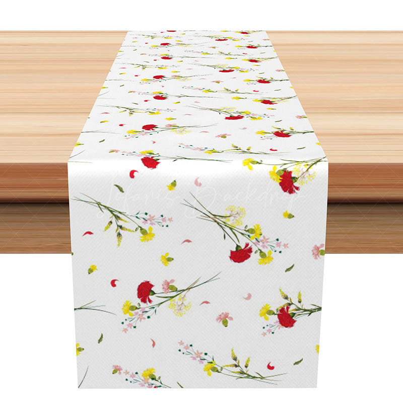 Lofaris Spring Carnation Table Runner with Blooming Flowers on White for Mother’s Day and Elegant Dining Decor