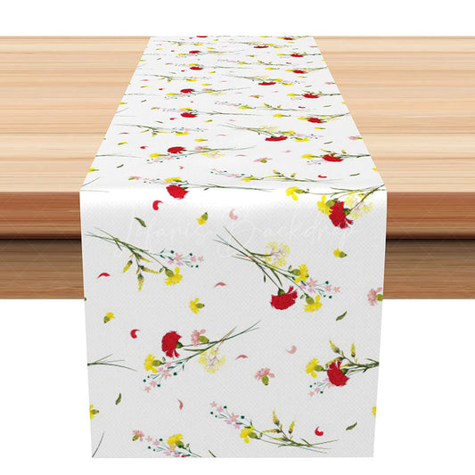 Lofaris Spring Carnation Table Runner with Blooming Flowers on White for Mother’s Day and Elegant Dining Decor