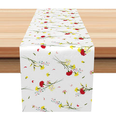 Lofaris Spring Carnation Table Runner with Blooming Flowers on White for Mother’s Day and Elegant Dining Decor