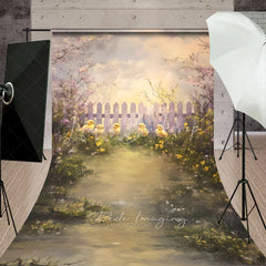 Lofaris Spring Chicks and White Fence Backdrop Artistic Oil Painting Floral Garden Easter Newborn Photography
