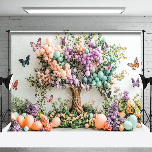 Lofaris Spring Color Balloon Floral Tree Cake Smash Backdrop