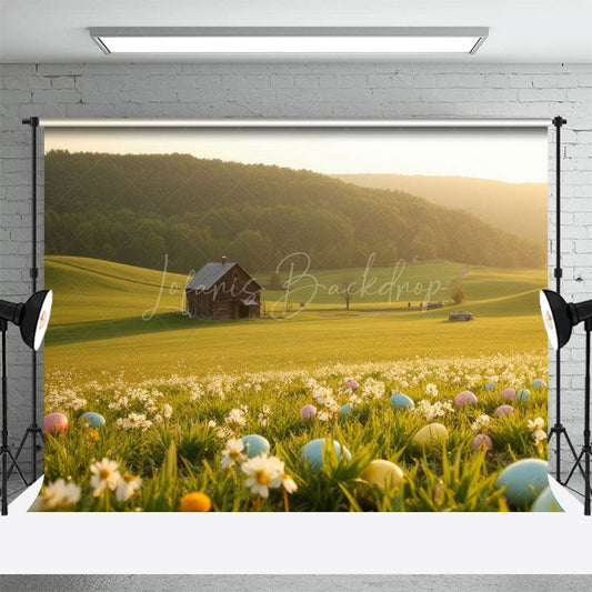 Lofaris Spring Color Eggs Green Easter Country Photo Backdrop