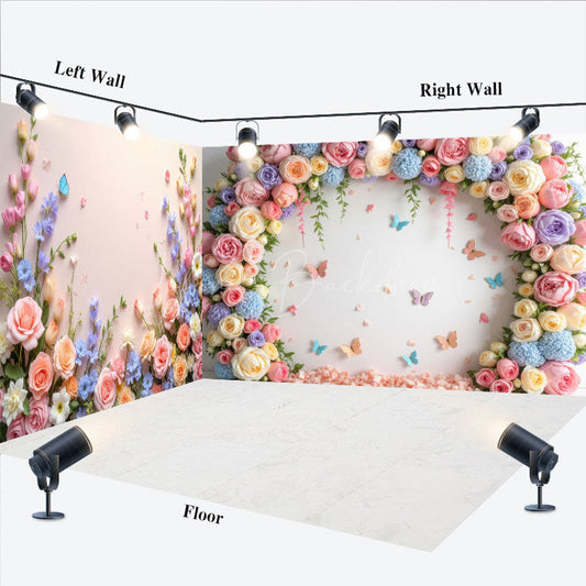 Lofaris Spring Color Floral Butterfly Wall Room Set Backdrop