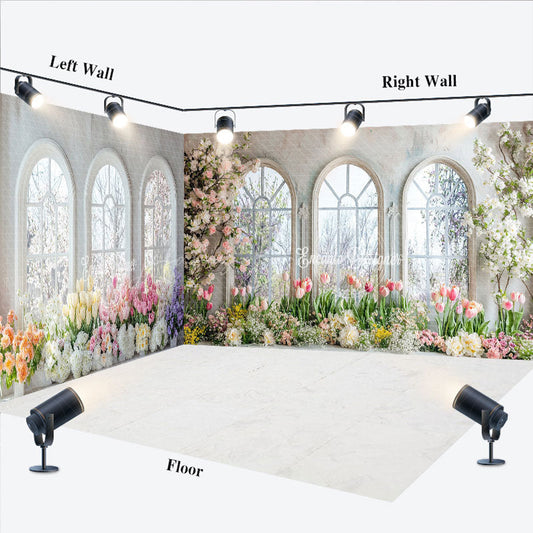 Lofaris Spring Color Floral Window Wedding Room Set Backdrop