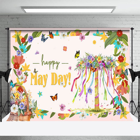Lofaris Spring Colorful Basket Floral Happy May Day Backdrop