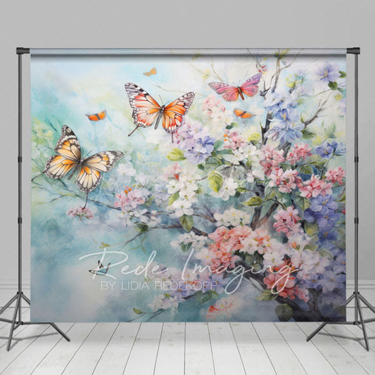 Lofaris Spring Colorful Floral Butterflies Photo Backdrop