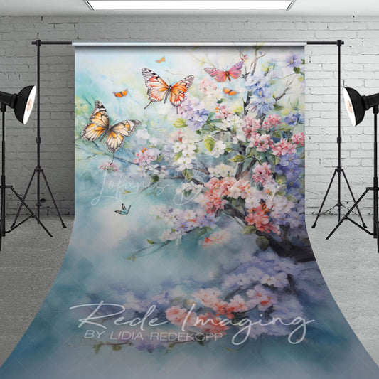 Lofaris Spring Colorful Floral Butterflies Sweep Backdrop