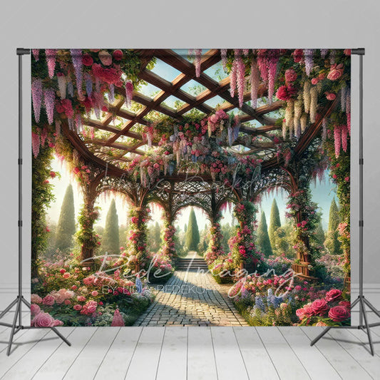 Lofaris Spring Colorful Floral Gazeb Wedding Photo Backdrop