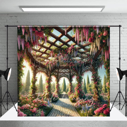 Lofaris Spring Colorful Floral Gazeb Wedding Photo Backdrop