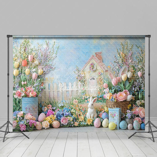 Lofaris Spring Colorful Garden Cabin Fence Easter Backdrop