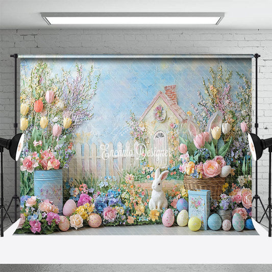 Lofaris Spring Colorful Garden Cabin Fence Easter Backdrop