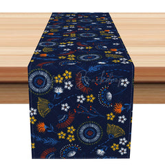 Lofaris Spring Dandelion Table Runner in Dark Blue Botanical Wildflower Print for Farmhouse Kitchen Decor