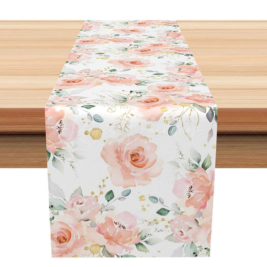 Lofaris Spring Dining Table Runner with Pink Blooming Floral Print for Wedding Garden Party and Elegant Decor