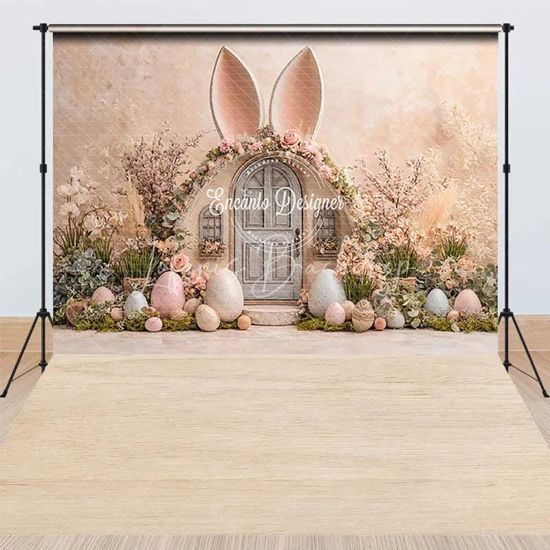 Lofaris Spring Easter Bunny Ears Combo Set Backdrop Floral Arch Door Pastel Eggs Photography Background