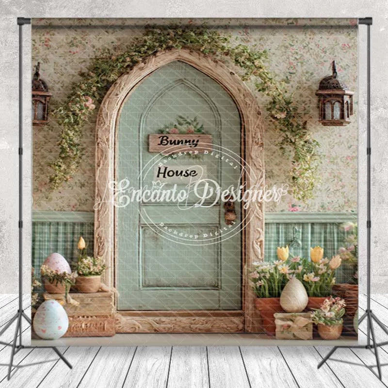 Lofaris Spring Easter Bunny House Room Set Backdrop Floral Door Pastel Eggs Studio Photography Background