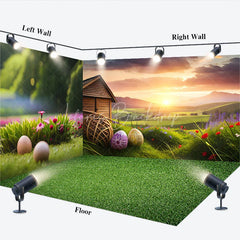 Lofaris Spring Easter Room Set Backdrop Sunset Farm Barn Eggs Green Grass Background Nature Scenery Photography Prop