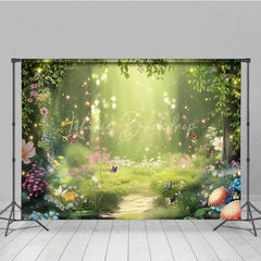 Lofaris Spring Enchanted Forest Backdrop Fairytale Garden with Butterflies and Flowers Background Nature Woodland Photography Decor