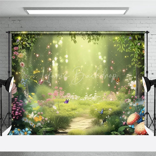 Lofaris Spring Enchanted Forest Backdrop Fairytale Garden with Butterflies and Flowers Background Nature Woodland Photography Decor