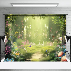 Lofaris Spring Enchanted Forest Backdrop Fairytale Garden with Butterflies and Flowers Background Nature Woodland Photography Decor
