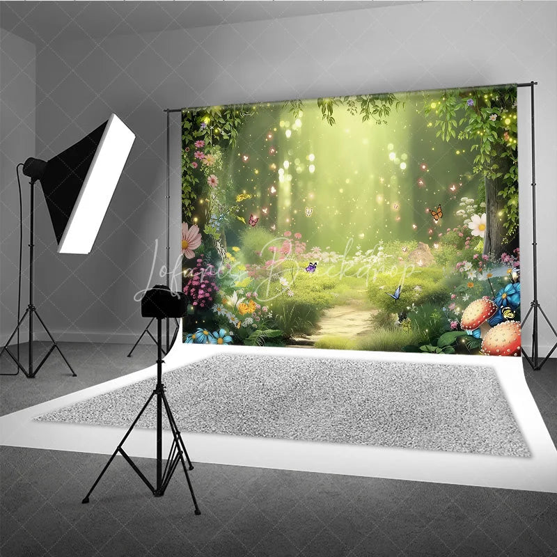 Lofaris Spring Enchanted Forest Backdrop Fairytale Garden with Butterflies and Flowers Background Nature Woodland Photography Decor