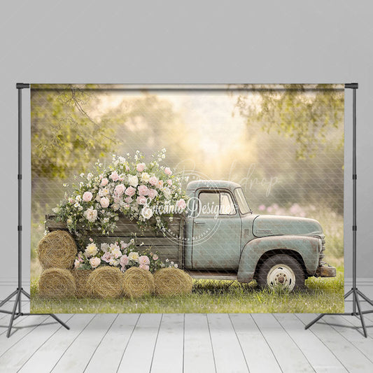 Lofaris Spring Field Retro Truck Floral Combo Set Backdrop
