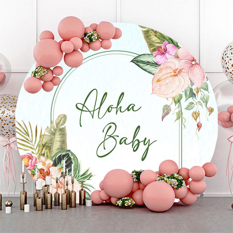 Lofaris Spring Floral Aloha Baby Round Gender Reveeal Backdrop