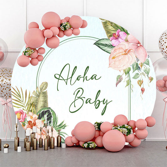 Lofaris Spring Floral Aloha Baby Round Gender Reveeal Backdrop
