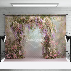 Lofaris Spring Floral Arch Backdrop Pink and Purple Flower Decor Enchanted Garden Wedding Photo Prop