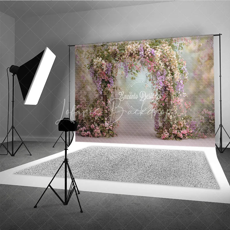 Lofaris Spring Floral Arch Backdrop Pink and Purple Flower Decor Enchanted Garden Wedding Photo Prop