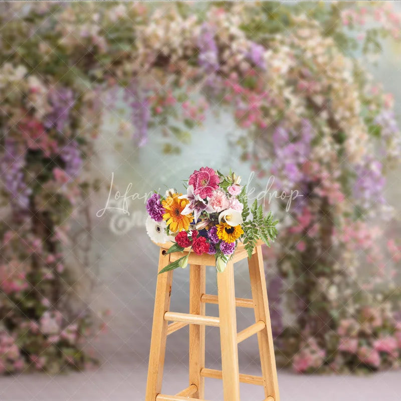 Lofaris Spring Floral Arch Backdrop Pink and Purple Flower Decor Enchanted Garden Wedding Photo Prop