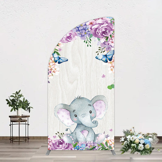 Lofaris Spring Floral Butterfly Baby Elephant Half Moon Arch Backdrop