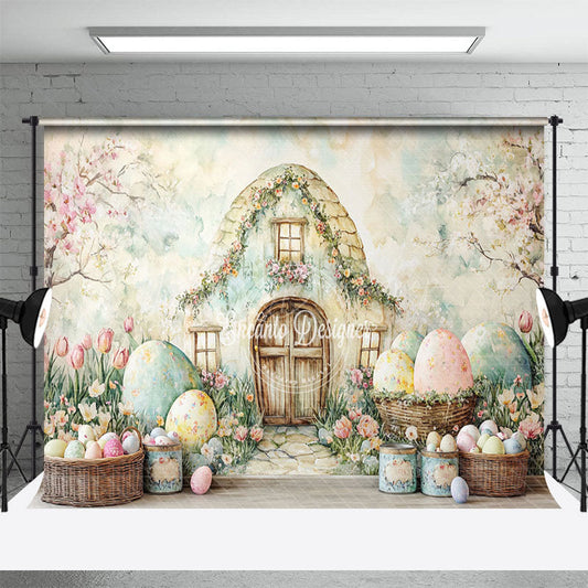 Lofaris Spring Floral Egg House Wall Easter Photo Backdrop
