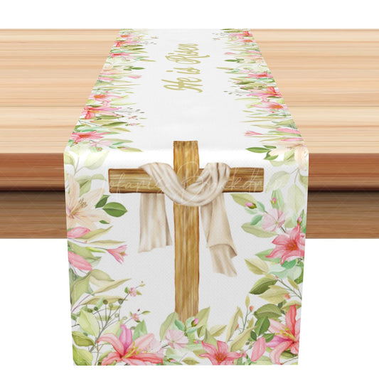 Lofaris Spring Floral Greenery Cross Easter Table Runner