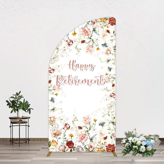 Lofaris Spring Floral Greenery Happy Retirement Half Moon Arch Backdrop
