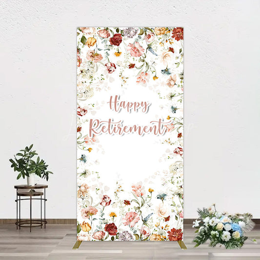 Lofaris Spring Floral Greenery Happy Retirement Rectangle Backdrop