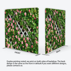 Lofaris Spring Floral Lattice Tension Fabric Backdrop Pink Roses Green Climbing Plants Garden Theme Party Photo Decoration