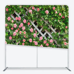 Lofaris Spring Floral Lattice Tension Fabric Backdrop Pink Roses Green Climbing Plants Garden Theme Party Photo Decoration
