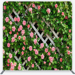 Lofaris Spring Floral Lattice Tension Fabric Backdrop Pink Roses Green Climbing Plants Garden Theme Party Photo Decoration