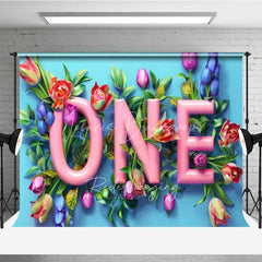Lofaris Spring Floral One Birthday Photography Backdrop Pink Tulip Flower First Photo Background Garden Cake Smash Prop