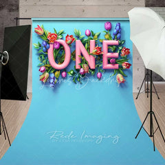 Lofaris Spring Floral One Birthday Sweep Photo Backdrop Pink Tulip Flower First Background Garden Cake Smash Floor Prop
