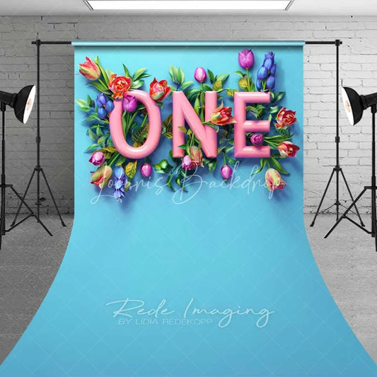 Lofaris Spring Floral One Birthday Sweep Photo Backdrop Pink Tulip Flower First Background Garden Cake Smash Floor Prop
