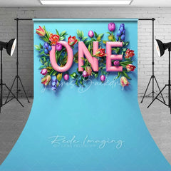 Lofaris Spring Floral One Birthday Sweep Photo Backdrop Pink Tulip Flower First Background Garden Cake Smash Floor Prop