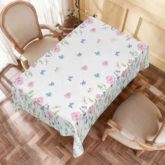 Lofaris Spring Floral Rectangle Tablecloth Pink and Blue Wildflowers Butterflies Summer Party Decor