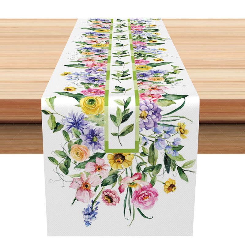 Lofaris Spring Floral Stripe Table Runner with Blooming Flowers and Leaves for Garden Party Kitchen Decor
