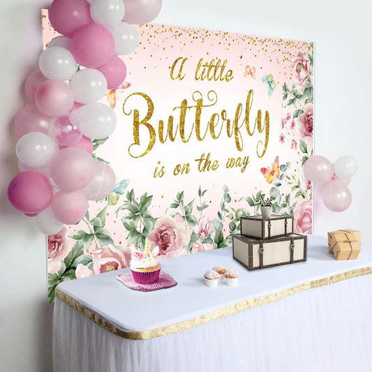 Lofaris Spring Floral Sweet Butterfly Baby Shower Backdrop