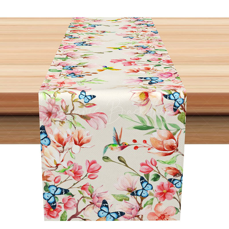 Lofaris Spring Floral Table Runner with Flying Butterflies Whimsical Garden Vibe Easter or a Girls Birthday Party Decor