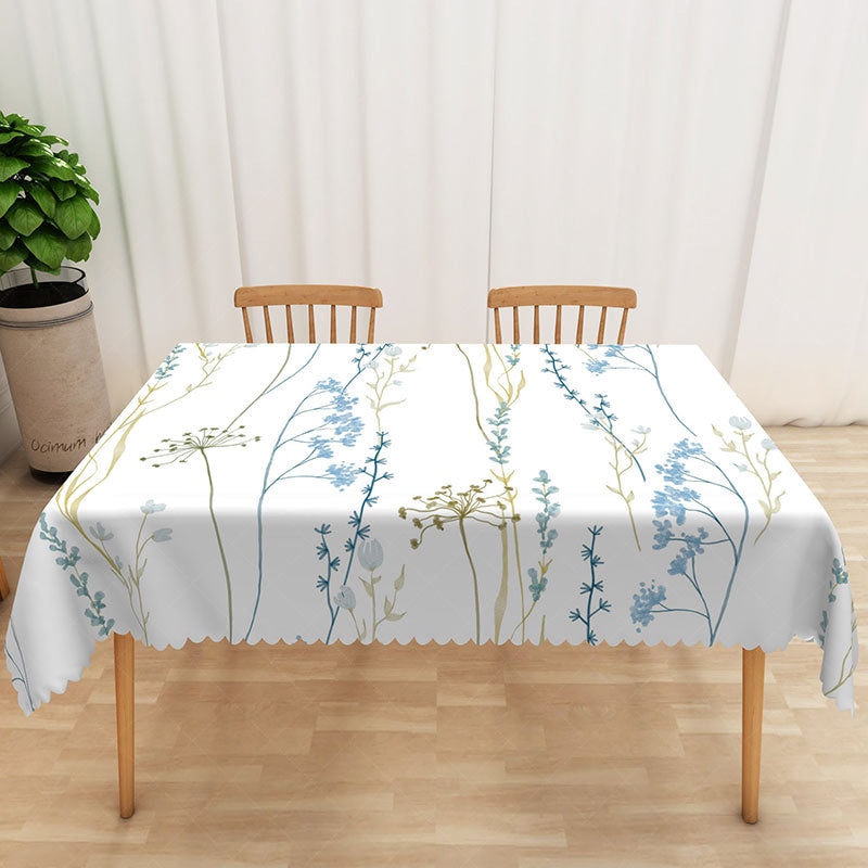 Lofaris Spring Floral Tablecloth with Blue Green and White Flowers for Garden Party Easter Dining Decor